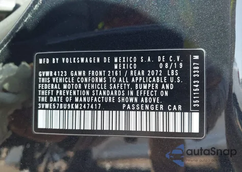 2019 Volkswagen Jetta 1.4T Sel from USA, damaged, VIN 3VWE57BU9KM247417